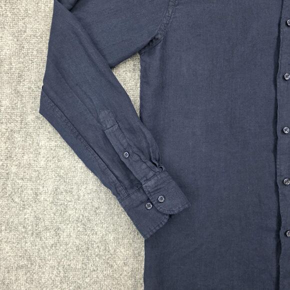 Porter & Ash Shirt Mens Small Navy Blue Linen Button Down Long Sleeve Casual - Picture 8 of 16